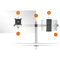 Durable Monitorhalter mit Arm für 1 Monitor+1 Tablet silber Tischklemme