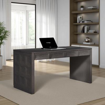 Benjara Kizie Writing Desk, 4 Drawers, Black Rubberwood, Rectangular 60 Inch