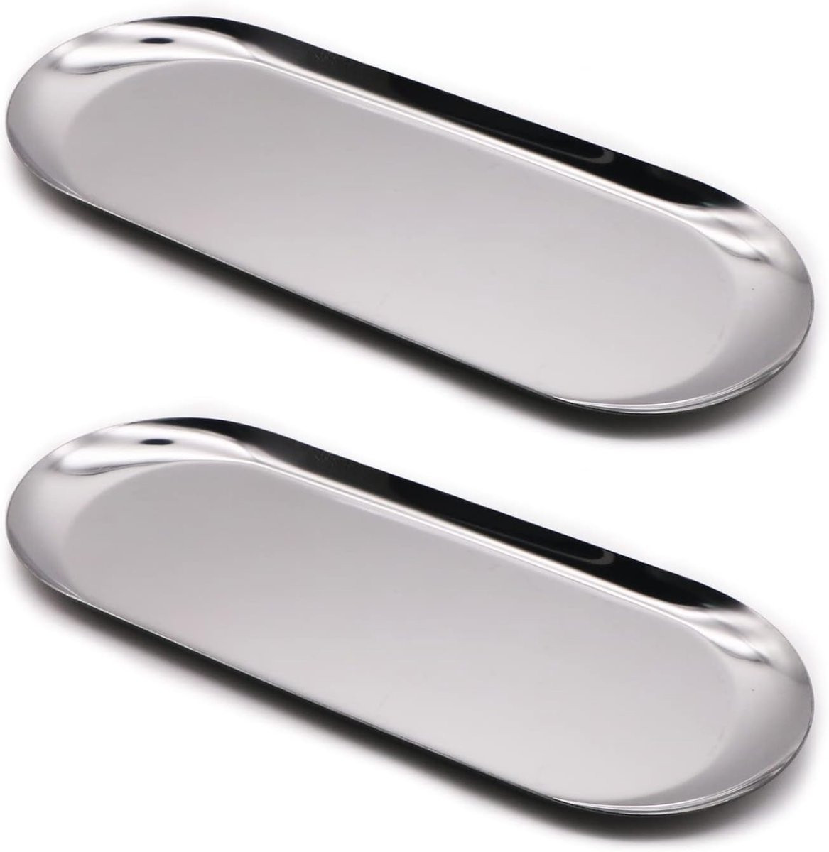Set van 2 decoratieve zilverkleurige dienbladen voor het organiseren van sieraden, diameter 39 cm
