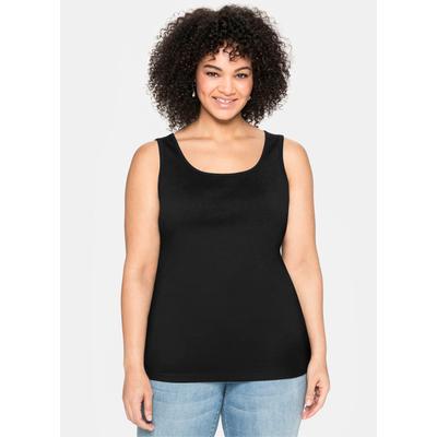 Tanktop SHEEGO, Damen, Gr. 48, schwarz, 100% Baumwolle, unifarben, Rundhals, Tops Tanktop