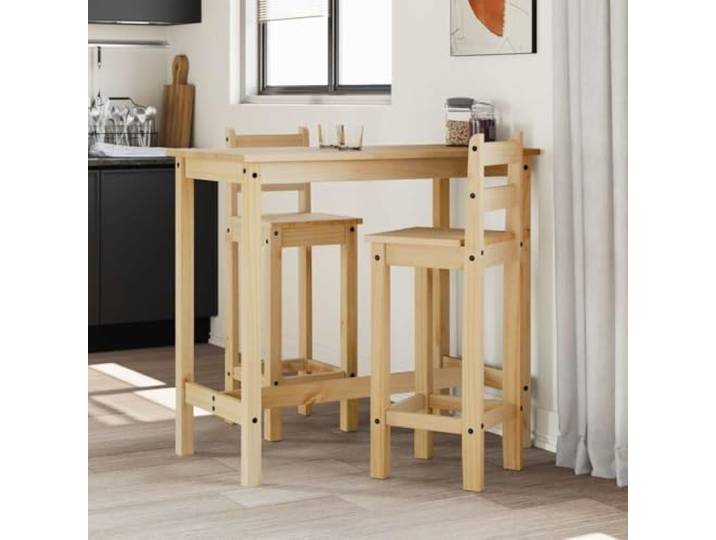 Molumvel Barstühle 2er Set aus massivem Kiefernholz, Rustikale Küchentheke Honigwachs-Finish, Rückenlehne mit Fußstütze, Minimalistisches Design
