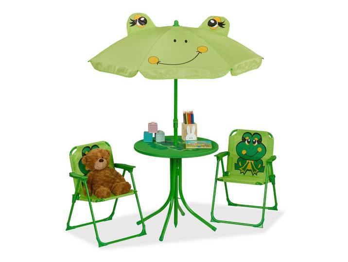 Relaxdays Kindersitzgruppe Mehrfarbig 4-tlg.-Set, Grün, Metall, Textil, Kunststoff, Freizeit & Co, Outdoor-Spielzeug, Spielhaus
