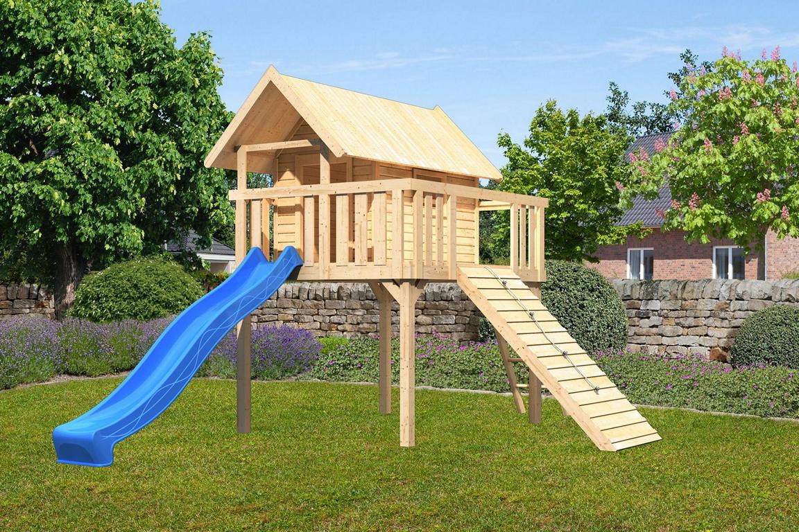 KARIBUHOLZT Akubi Fidel mit Rutsche blau Holzrampe natur 16905237