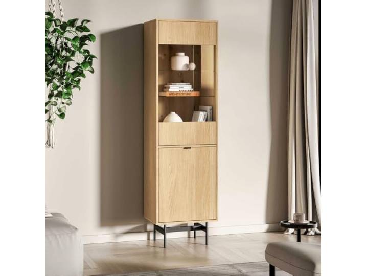 Wohnzimmer Vitrine 54 cm breit in Eiche mit 2 Türen & Softclose-Funktion