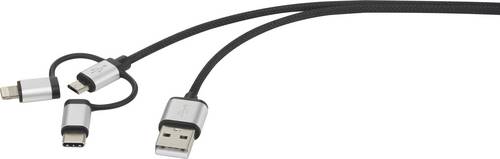 Renkforce USB-Kabel USB 2.0 USB-A Stecker, USB-C Stecker, USB-Micro-B Stecker, Apple Lightning Stecker 1.50m Dunkelgrau