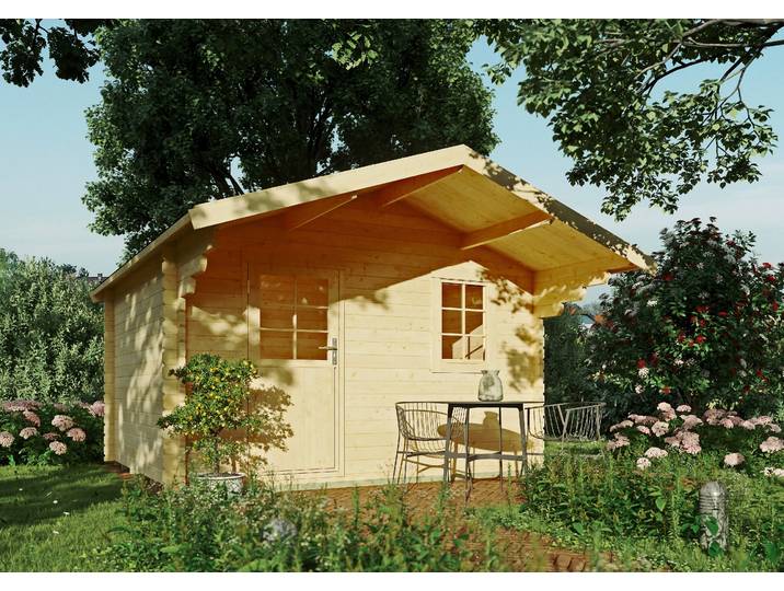 Gartenhaus KIEHN-HOLZ Finkenberg , beige (naturbelassen), Fußboden im Gartenhaus, Dachschindeln, Holzwerkstoff, Gartenhäuser, Gartenhaus