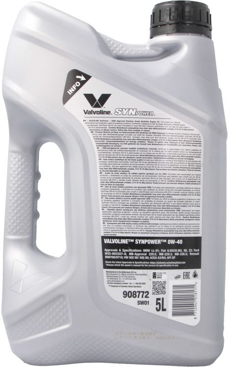Motoröl VALVOLINE 908772 SYNPOWER 0W40 5L