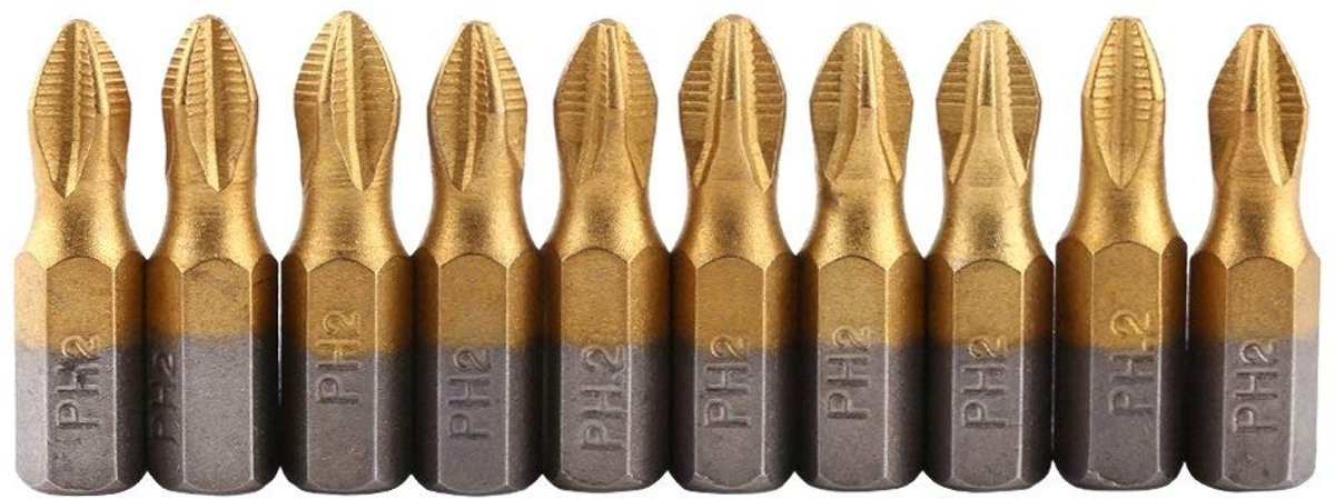 Allecto Schroevendraaier Bits Set 10-delig - S2 Legering PH2 met Magnetische Punt - 25mm