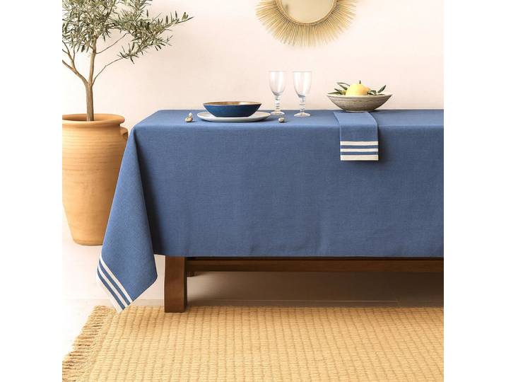 Nappe coton 180x350 bleu grec