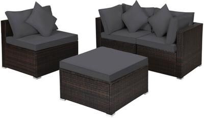 Costway 4 Pieces Ottoman Garden Patio Rattan Wicker Furniture Set with Cushion-Gray