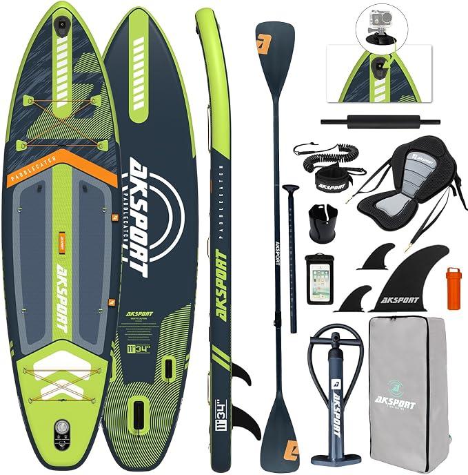 11' aufblasbares SUP Board mit Premium-Zubehörset 34 Zoll extra breit rutschfeste Deckoberfläche, Stand Up Paddling Board für Erwachsene Jugendliche alle Level