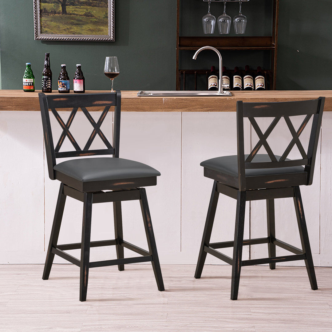 Brambly Cottage Dutil Swivel Bar Stool with Solid Wood Frame Black Counter Stool (62cm Seat Height)