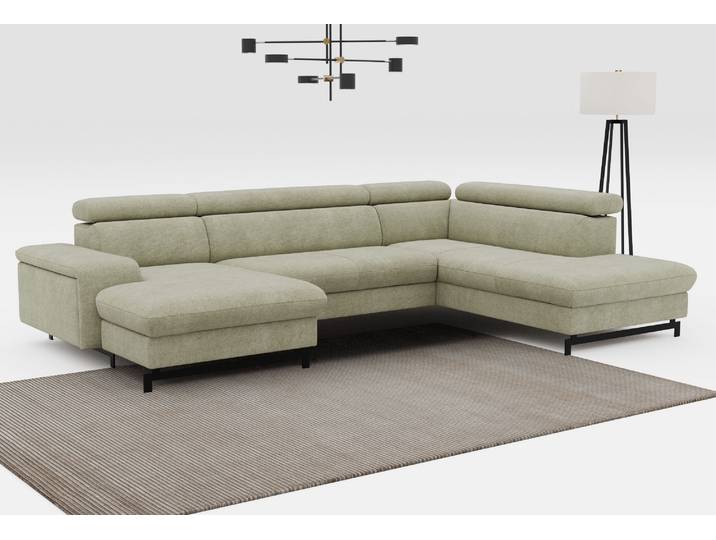 Wohnlandschaft COTTA Emma U-Form, B: 328 cm , grün, B:328cm H:97cm T:215cm, Sofas, Wohnlandschaft, mit Kopfteilverstellung, optional Schlaffunktion & Bettkasten