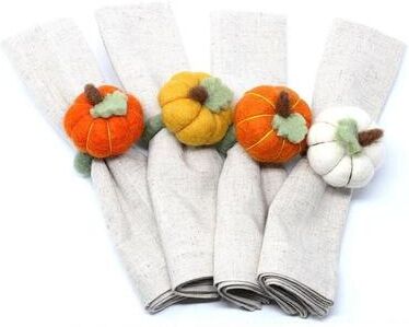 The Curated Nomad Thrift Handmade Pumpkin Napkin Rings (Set of 4)