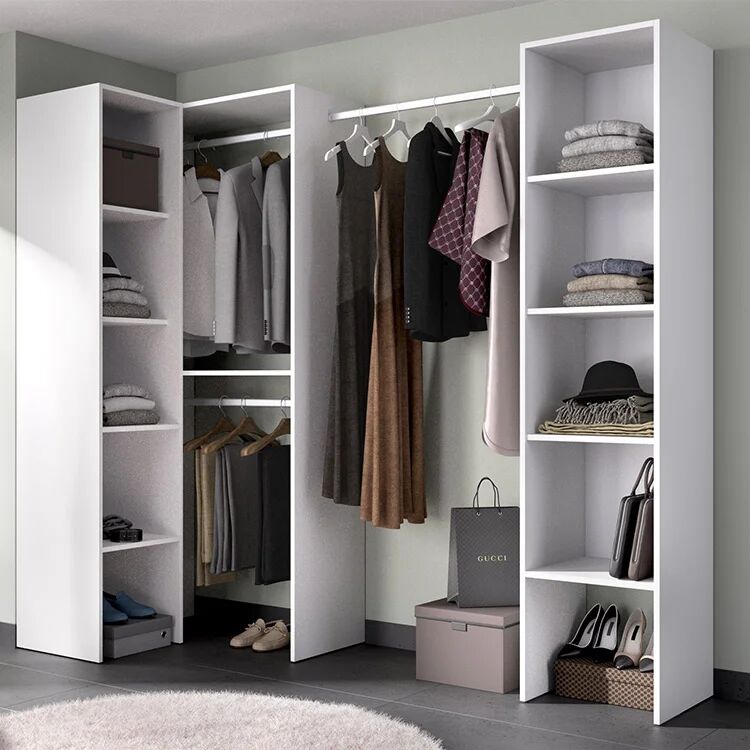 garneroarredamenti Cabina armadio angolare 226x186h cm 3 scomparti con appendiabiti bianco Soler