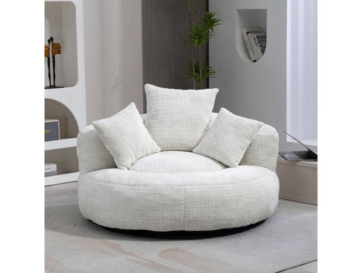NuvlaGu - Fauteuil pouf - 1 place - Fauteuil salonrond - Confortable et moelleux - 108x108x52 cm - Beige