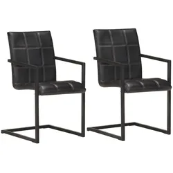 Décoshop26 - Set aus 2 Freischwinger-Esszimmer-/Küchenstühlen im Retro-Design aus echtem schwarzem Leder CDS020371