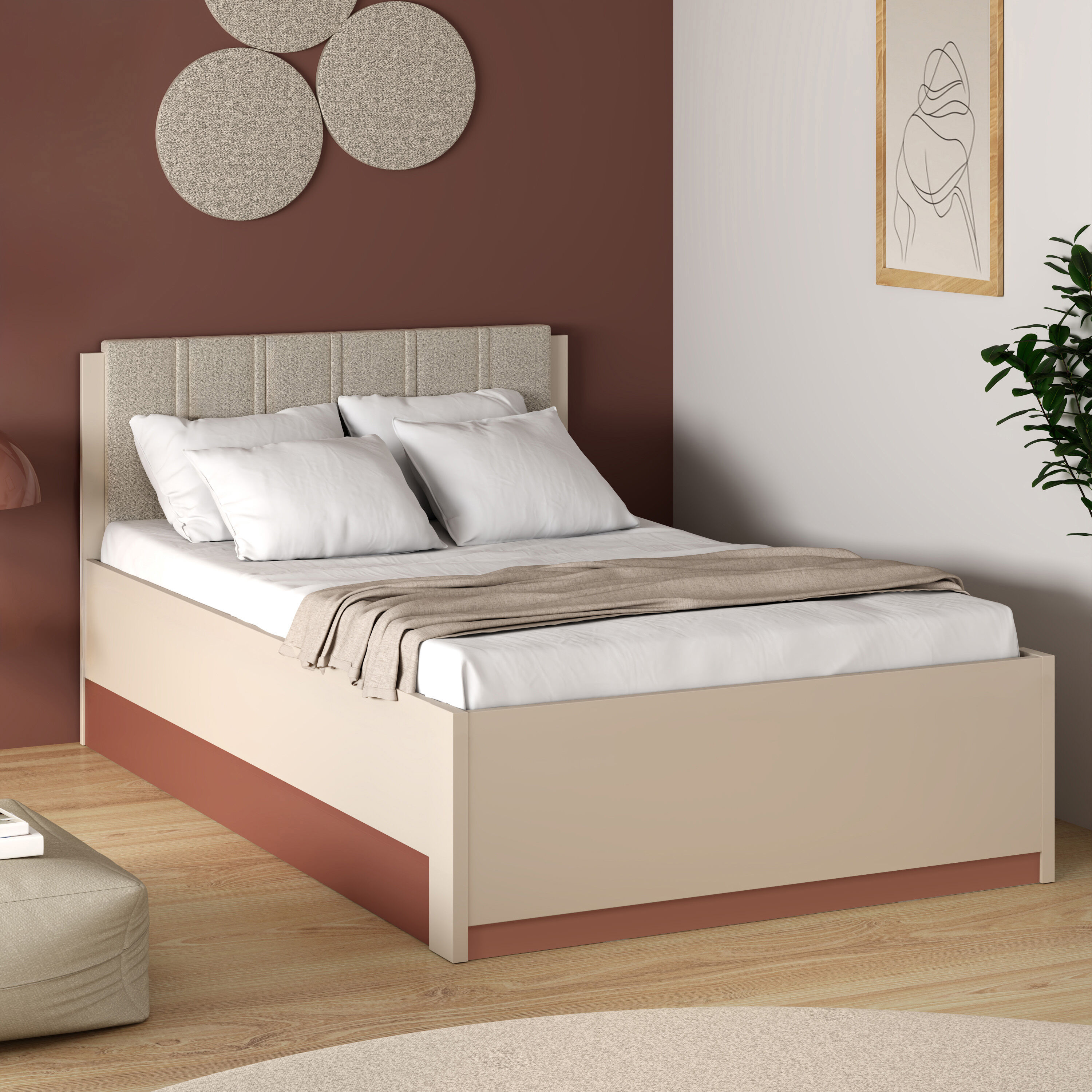 Bettgestell FORTE "Milles", beige (kashmir beige, terracotta, sand), B:125,2cm H:90,7cm L:205,2cm, Betten, Bettgestell, aufklappbarer Lattenrost und gepolstertes Kopfteil kashmir beige, terracotta, sand Liegefläche Länge B: 200cm x 120cm, Höhe Bett: 90,7c