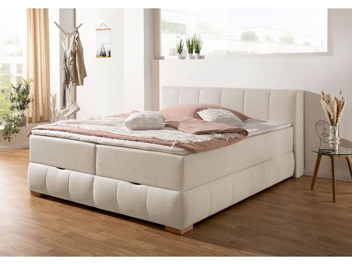 Boxbett, Beige-Natur, 207x225 cm, Polyester, Inkl. Topper & Bettkasten, Klassisch, Home-affaire