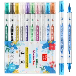 Set Metallic-Marker mit Glitzer, bunt, doppelseitig, 10-tlg