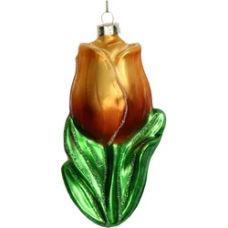 Christbaumschmuck Glas 10,2cm Tulpe Blumen Figur Handbemalt & mit Glitzer Weihnachtsbaum Anhänger Weihnachten Weihnachtsbaumschmuck Blume Blüte Gelb