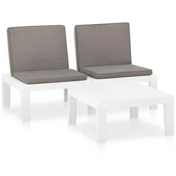 vidaXL 2-tlg. Garten-Lounge-Set mit Auflagen Kunststoff Weiß