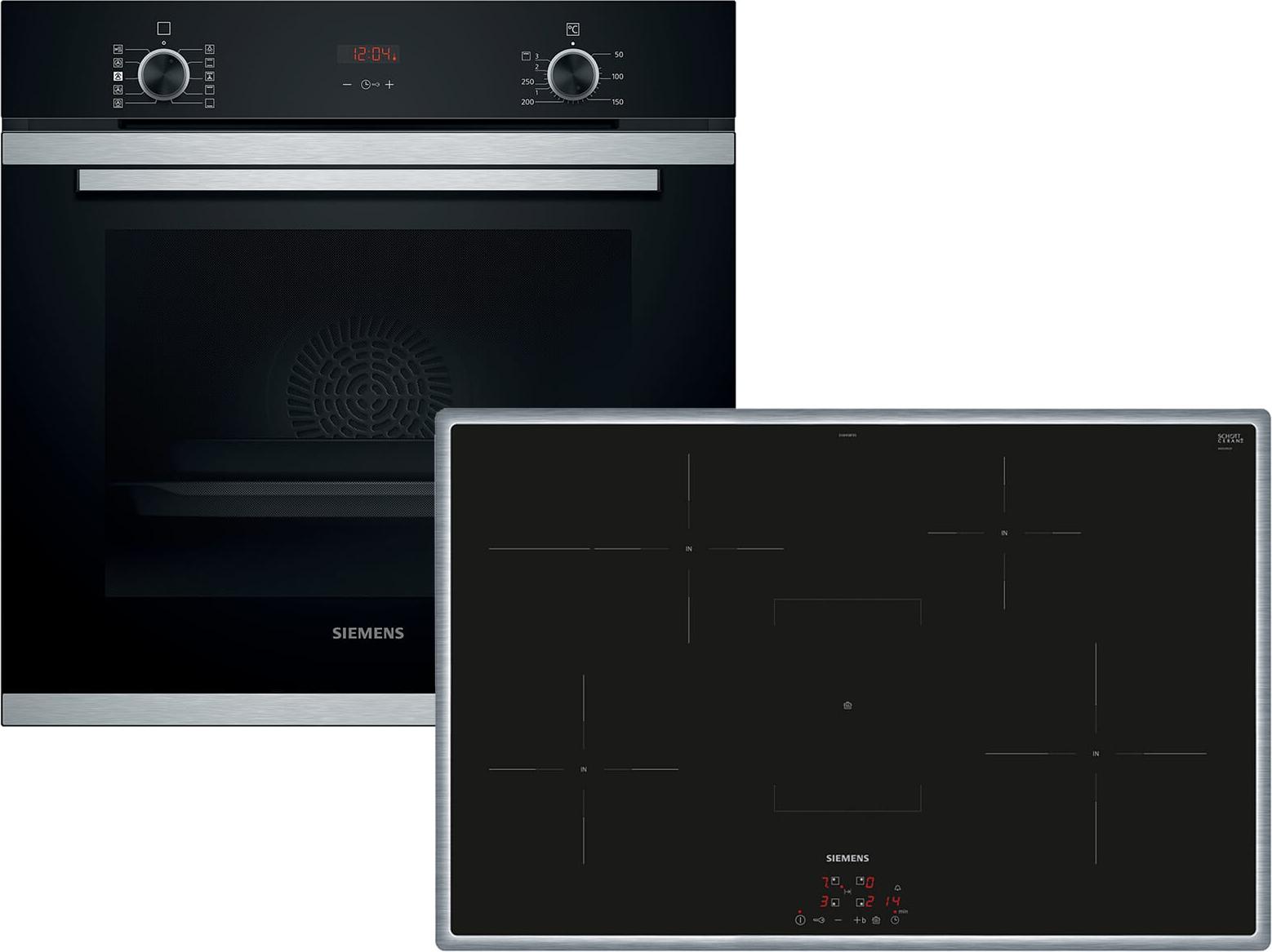 Siemens iQ300 EH845BFB5E + HR214ABS0, Zonen-Induktionskochfeld, 4 Zone(n), Glaskeramik, Schwarz, Berührung, 79,5 cm