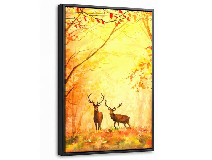 MuchoWow Leinwand Bilder mit Rahmen - Natur - Ölfarbe - Hirsche - Tiere - Herbst - Orange - 20x30, Rechteckig, 20x30 cm, gerahmt, Bilder & Rahmen, Bilder, Leinwandbilder