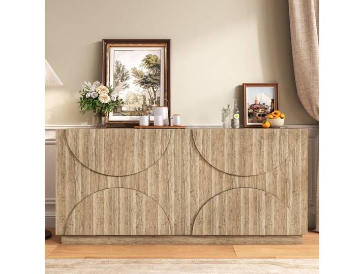 Buffet bahut - Becag - Buffet de salon moderne 160x40x80cm - Buffet bas avec 4 portes - Naturel