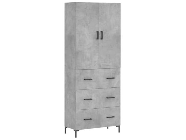 Highboard Betongrau 69,5x34x180 cm Holzwerkstoff Schrank Stauraum Glatte Oberfläche, robuste Metallfüße, vielseitiger Stauraum, Wohnzimmer, Diele