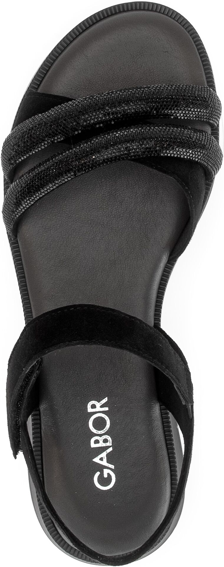 Riemchensandale GABOR, Damen, Gr. 36, schwarz, Lederimitat, Ziegenveloursleder, Schuhe Riemchensandale, Blockabsatz, Sandalette, Sommerschuh mit glänzenden Schmucksteinen