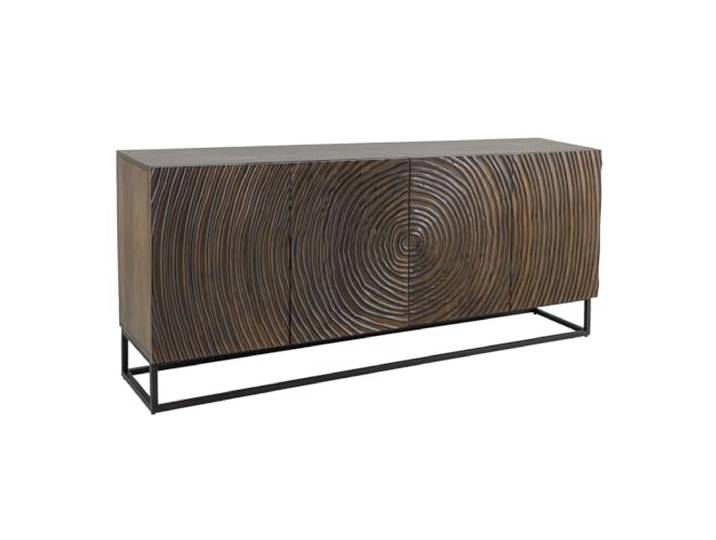 Riess Ambiente Sideboard Zen Circles - 76x160x38cm - braun - Mangoholz 4 Fächer, Soft Close, abstraktes 3D-Muster, Gestell: schwarz, Metall, handgefertigt, montiert, pflegeleicht