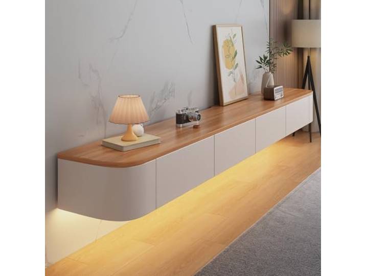SZKTHD Schwebendes TV-Möbel Zur Wandmontage Moderner TV-Schrank mit 2 Türen und 2 Klappen – TV-Lowboard / Entertainment-Center(Wood color - A,240CM/94.5IN)