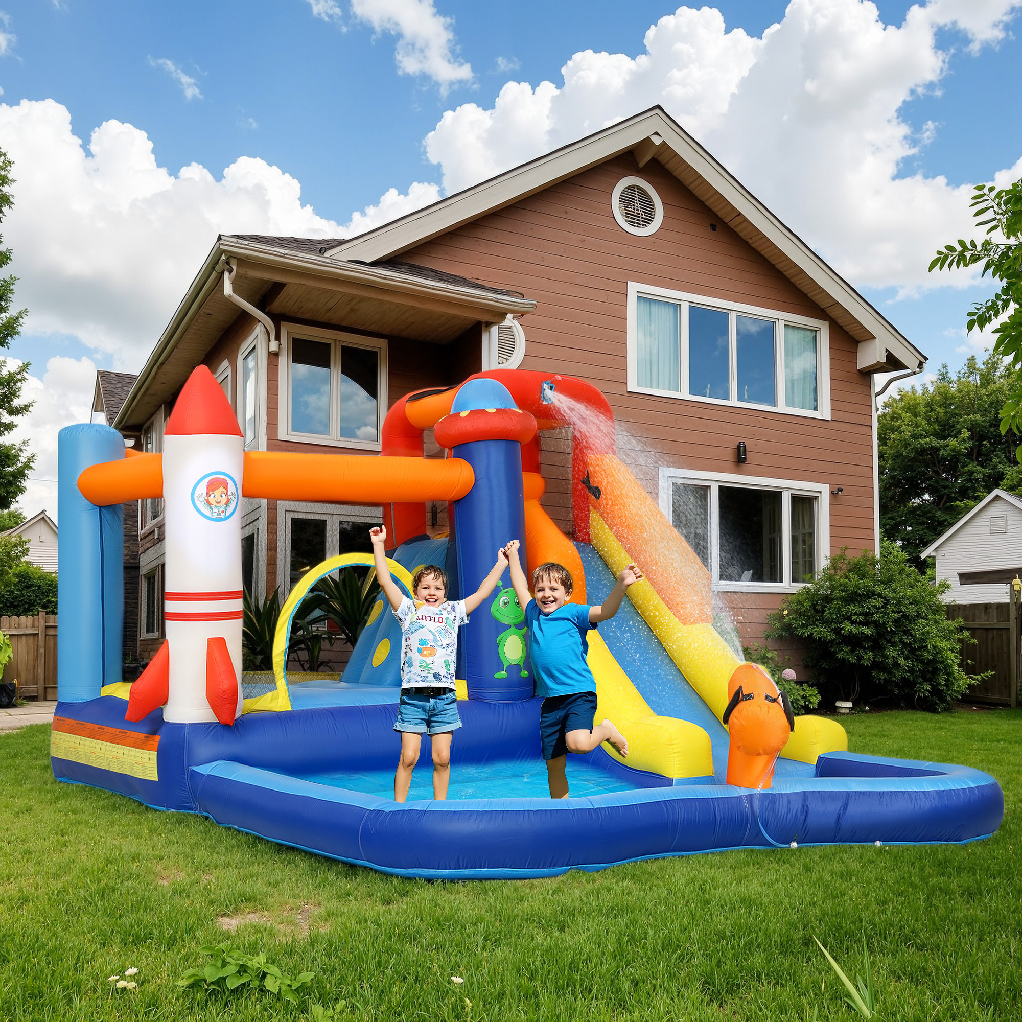 Aiyaplay Castello Gonfiabile Parco Acquatico 5 in 1, 360x250x195cm, Multicolore   Aosom Italy