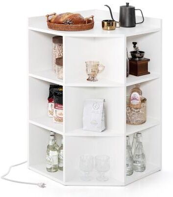 Costway 3-Tier Corner Cabinet with Charging Station for Bedroom-White