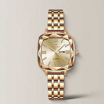 Damen Armbanduhr Bling Strass Kalender Datum Dekoration Edelstahl Beobachten