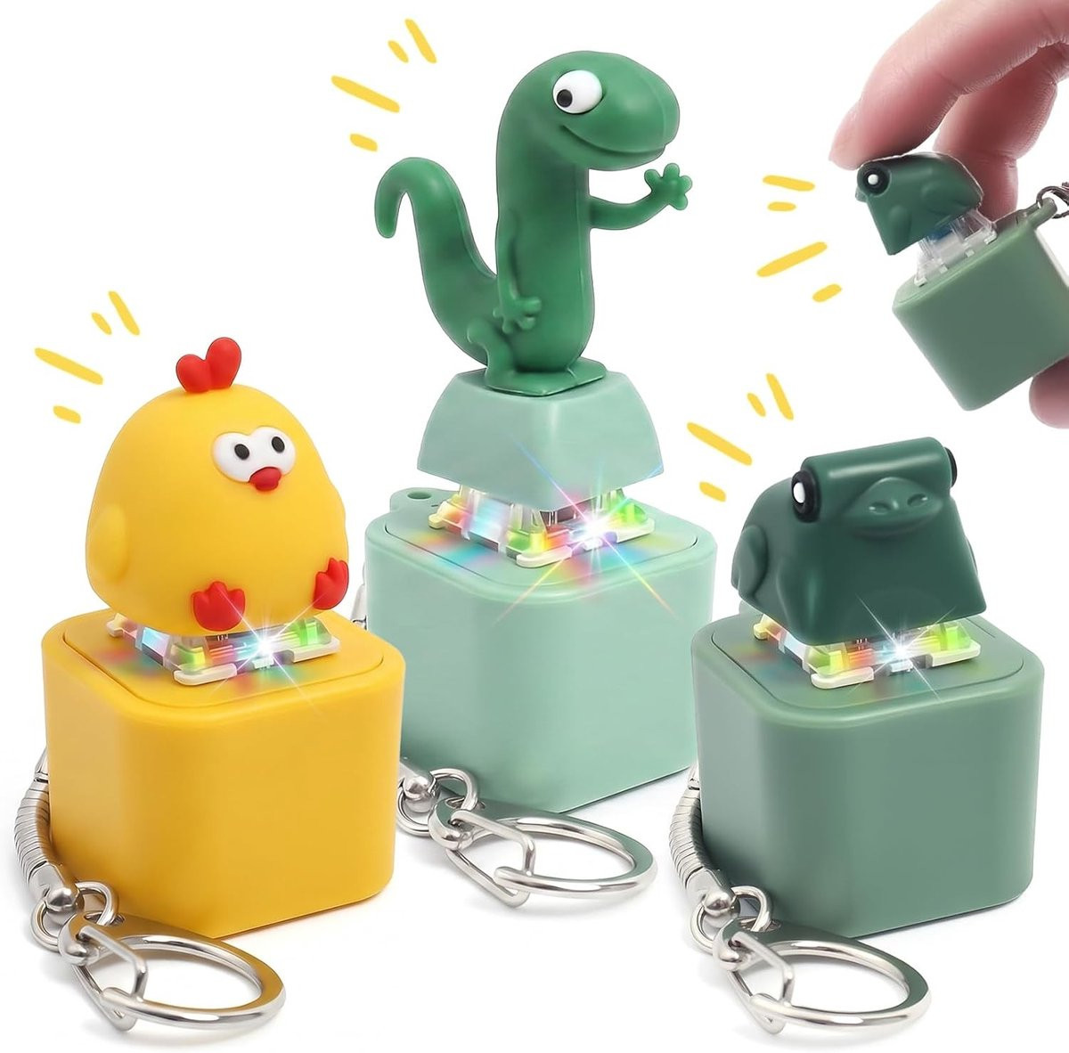Set van 3 Dierenvorm Fidget Speelgoed Sleutelhangers met Geluid voor Ontspanning en Stressverlichting