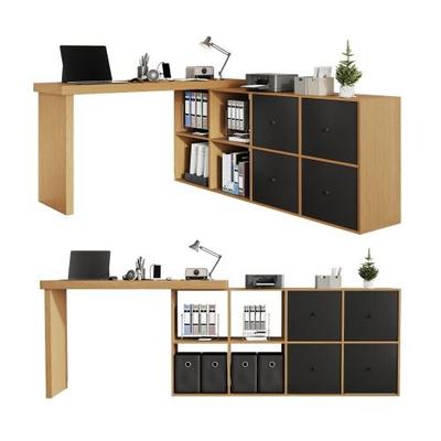 Merax rechter Ecke 360° Drehschreibtisch, L Eckschreibtisch mit Sideboard, 4 Fächern & 4 Schubladen, Naturholzfarbe + Schwarz
