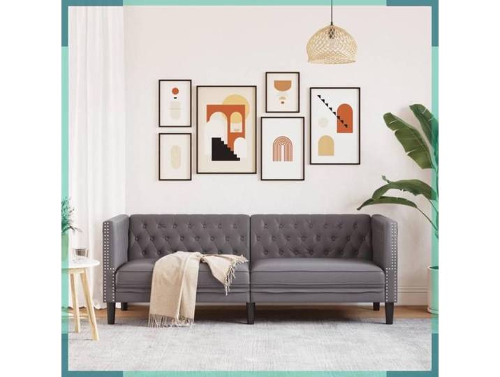 Canapé - Chesterfield - gris - similicuir - 3 places