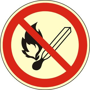 Abtec Hinweisschild ISO 7010 P003 Kunststoff, Ø 20 cm, nachleuchtend, Feuer und Rauchen