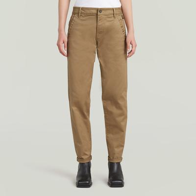 Chinohose G-STAR "Kate Chino Boyfriend", Damen, Gr. 27, Länge 30, beige (safari), Web, Obermaterial: 97% Baumwolle, 3% Elasthan, unifarben, bequem lang, Hosen Chinohose, mit Relaxed Fit an Hüfte und Oberschenkeln