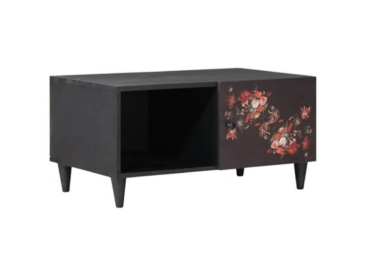 GHVBNMF Couchtisch Massivholz Mango Mehrfarbig 80x50x40 cm Handgefertigter Beistelltisch aus Holz mit floralem Muster und Messingknöpfen für Wohnzimmer und Lounge.