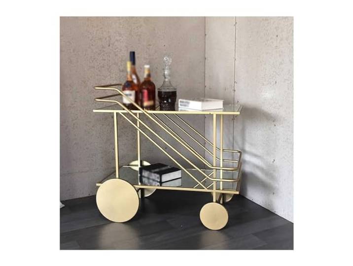 Essen Bar- und Servierwagen Moderner rollender 2-stufiger Küchen-Barwagen aus Glas und Metall mit Rollen,(Gold,XL)