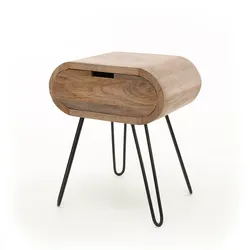 Nachttisch Kavay Mangoholz massiv, modernes Design mit Schublade, naturbraun, abgerundete Form