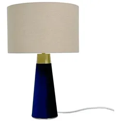 Relaxdays Tischlampe Samt & Leinen Beige,Blau,Gold