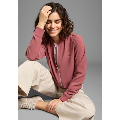 Blouson LAURA SCOTT, Damen, Gr. 34, bordeaux, Web, Obermaterial: 98% Polyester, 2% Elasthan. Bündchen: 95% Polyester, 5% Elasthan, bedruckt, metallic, unifarben, normal, Bündchen, Jacken Blouson, mit Herz Druck-Applikationen, leichte Übergangsjacken