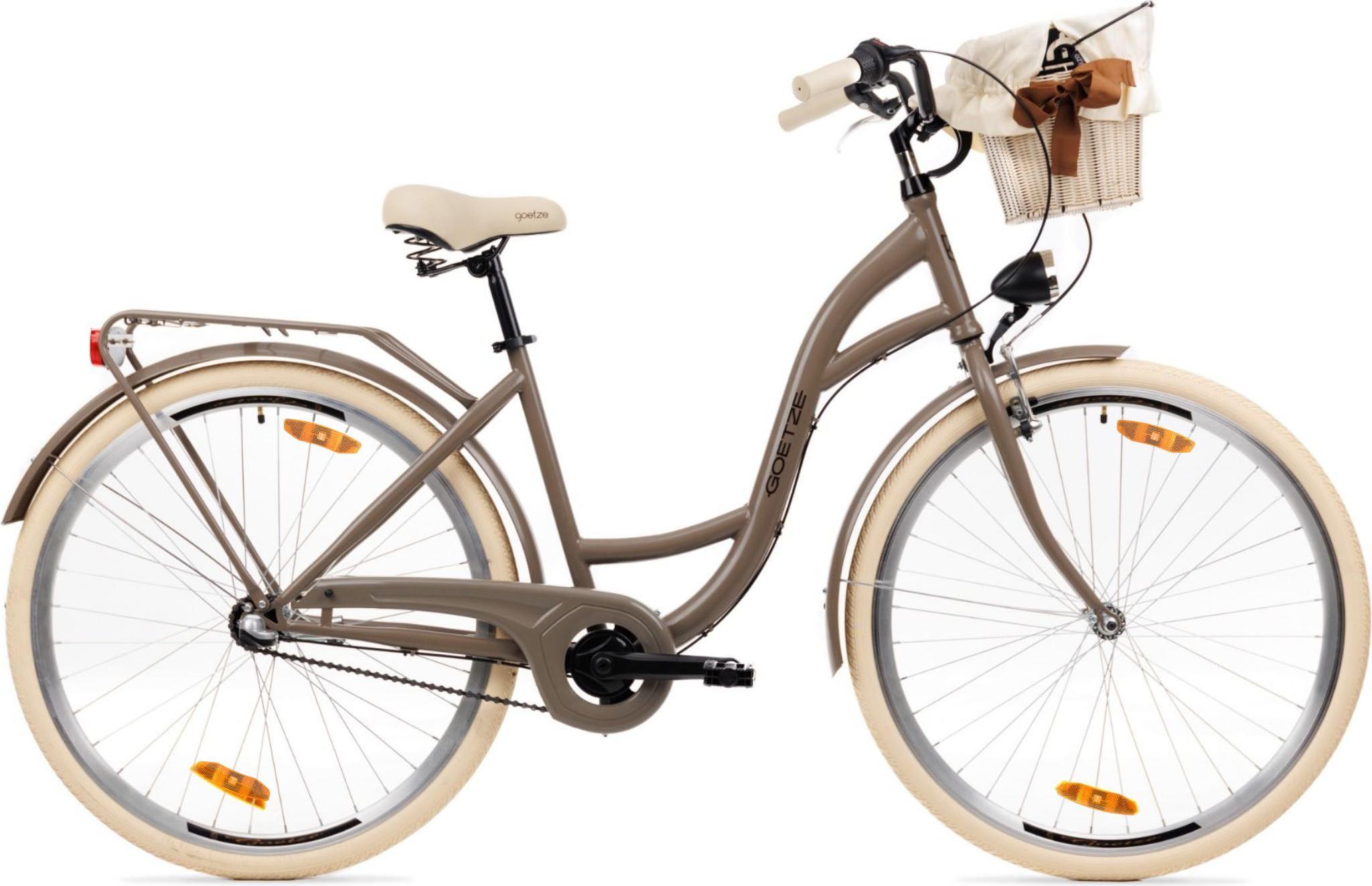 Goetze Style 28 Zoll City Bike, 18 Zoll Stahl Tiefeinsteiger, 3-Gang Shimano Nexus, Rücktrittbremse & V-Brake , LED-Beleuchtung, Rattankorb