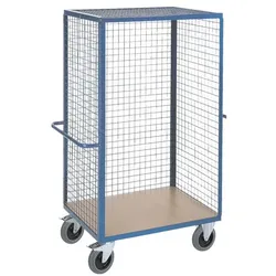 ROLLCART Gitter-Regalwagen 98x70 cm Holz-Ladefläche blau, 115x180x72 cm
