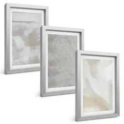 BILDER SET 3er Set - 20x30 cm Silberner Rahmen - Abstraktes modernes Design