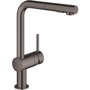 GROHE Küchenarmatur Minta 30274A00, hard graphite, Hochdruck, 360° schwenkbar, ausziehbarer Auslauf